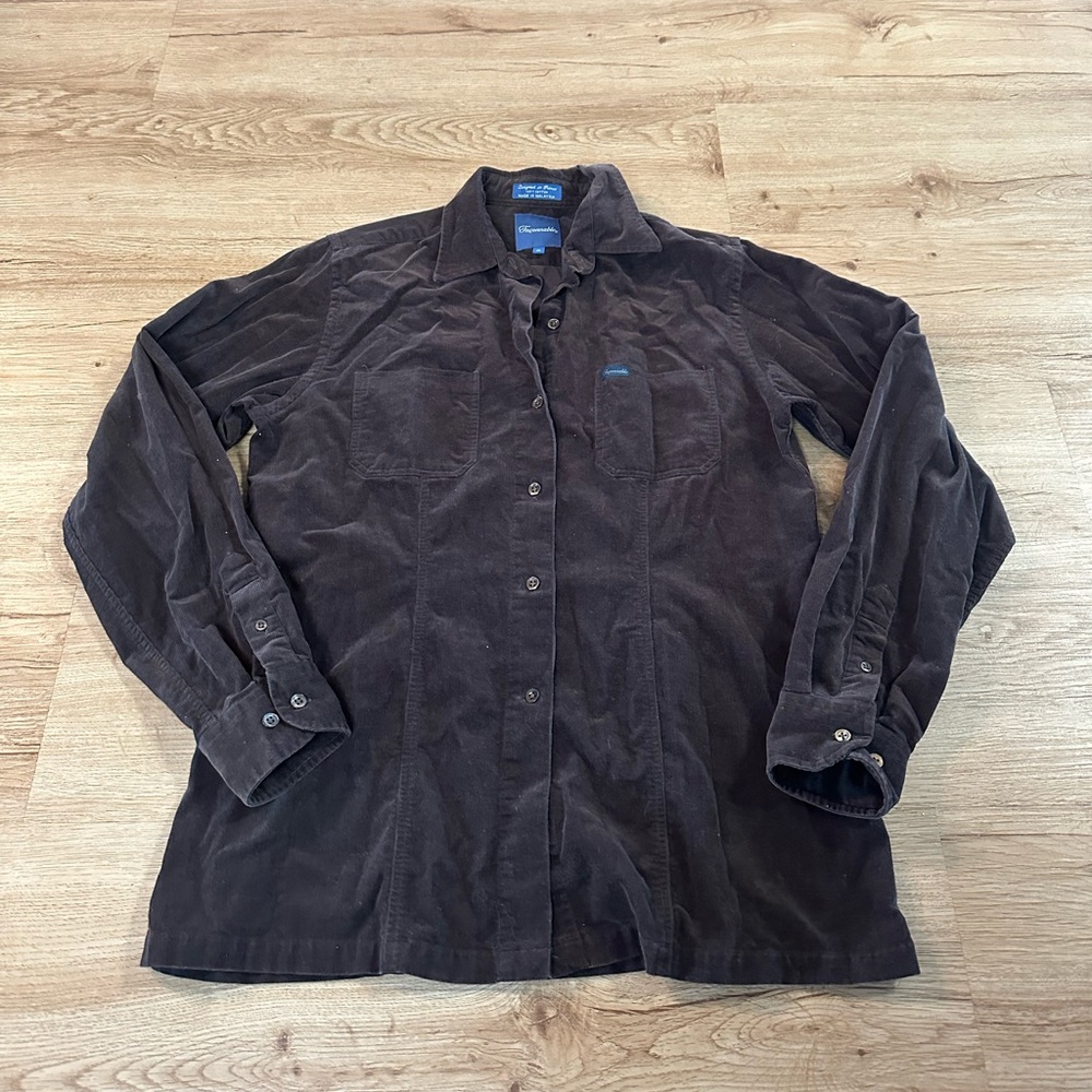 Faconnable Mens Brown Corduroy Button Down Shirt Size M
